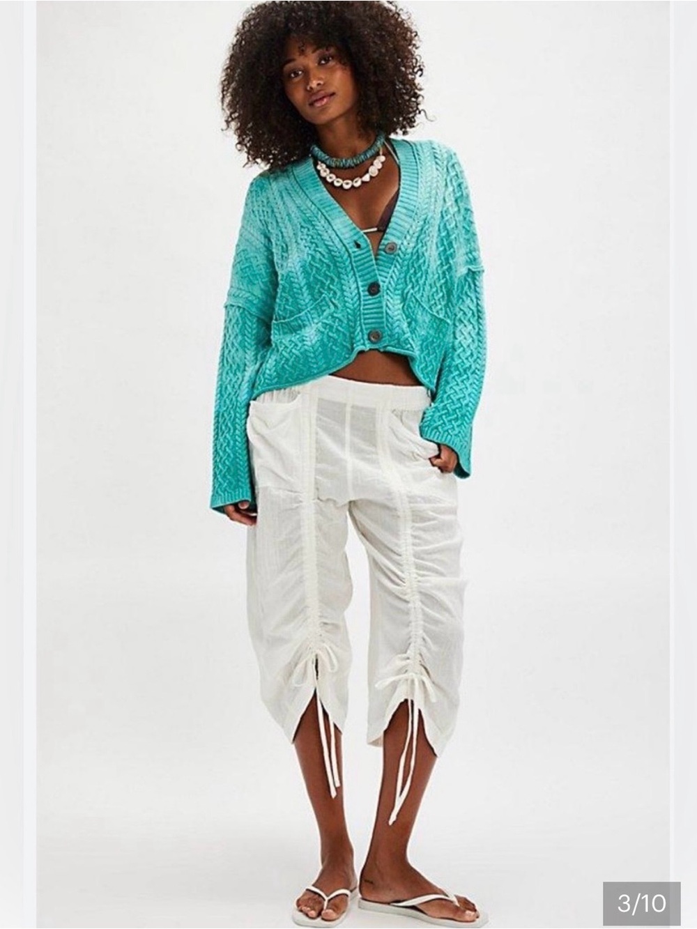 Free People Washed Ashore Cable Knit Cardi in Marine Green Combo Size Small